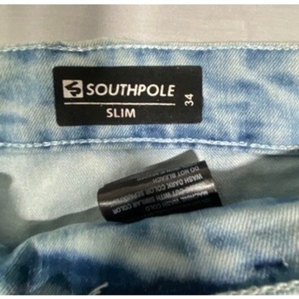 Southpole Mens Slim Fit Acid Wash 12" Denim Shorts Light Blue Size 34 Y2K - Picture 8 of 12